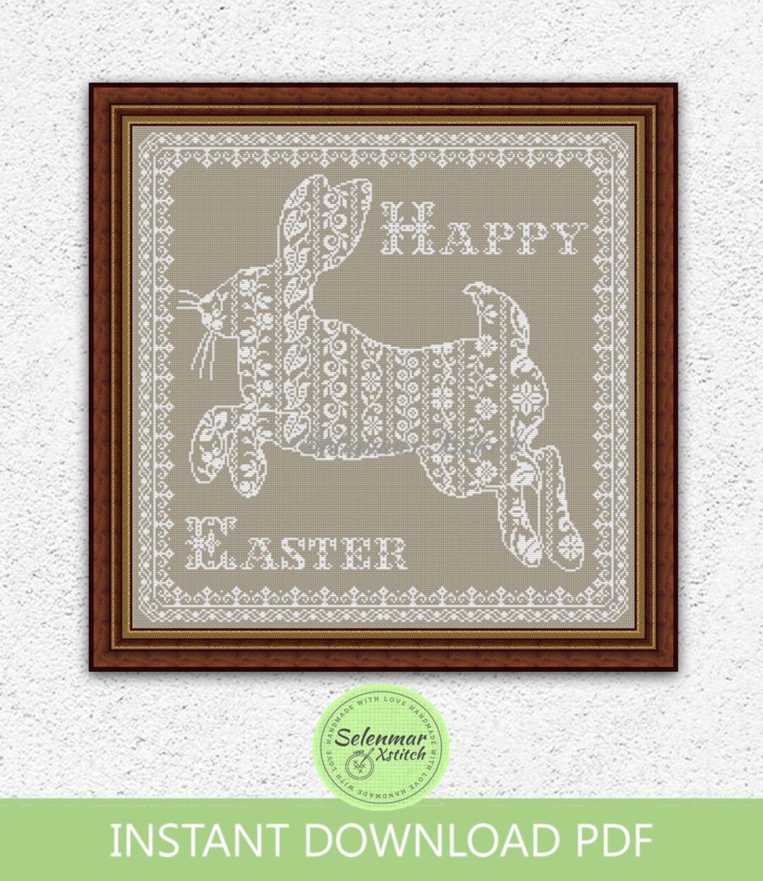Monochrome Easter Bunny Cross Stitch Pattern Happy Easter Sampler ...