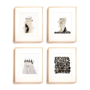 Set of 4 Art Prints, Set of Four Abstract Art Prints, Abstract Prints Set of 4 , Black and White prints, Monochrome Wall Art , Signed Art