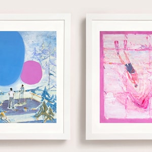 Set of 2 Fine Art Prints, Pink and Blue Small Art Prints 8x10 inches, 20x25cm, Set of 2 Art Prints, Contemporary Wall Art image 1