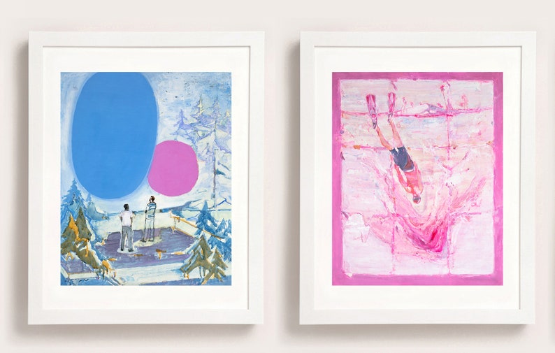 Set of 2 Fine Art Prints, Pink and Blue Small Art Prints 8x10 inches, 20x25cm, Set of 2 Art Prints, Contemporary Wall Art image 1