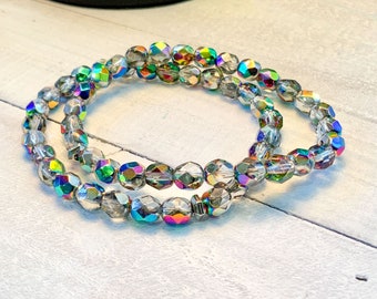 Czech glass bracelet, custom sparkle stretch bracelets