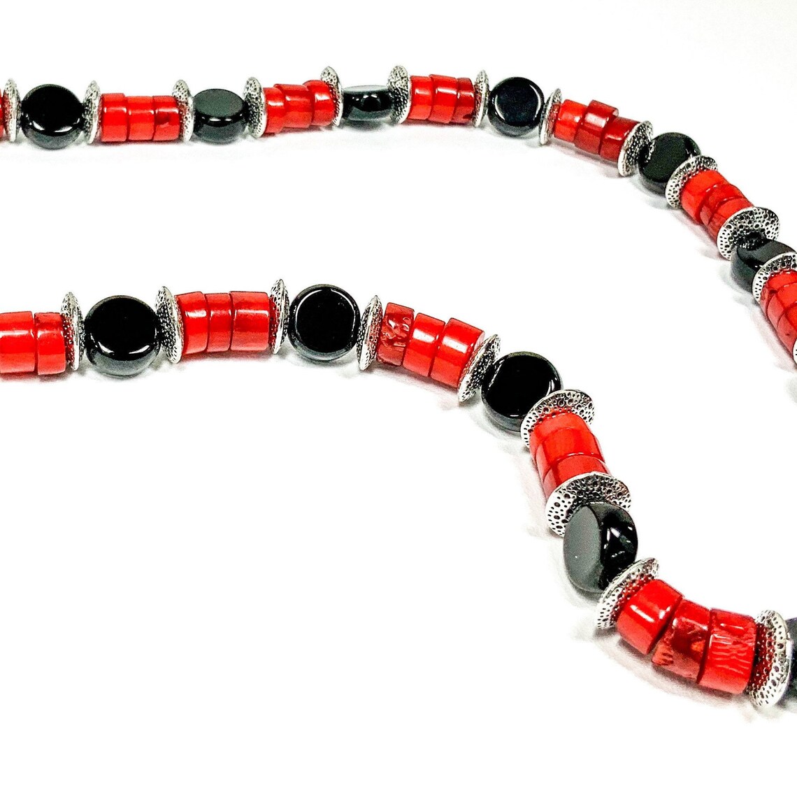 Red and black beaded necklace Etsy