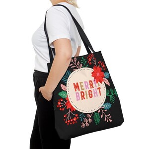 Merry Bright Christmas Tote Bag, Gift Bag