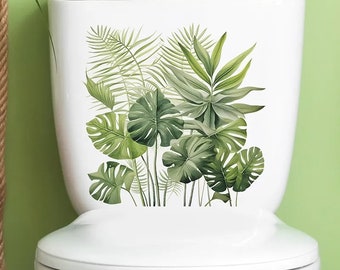 Indoor Plant Leaves Bathroom Decal Sticker • Toilets, Draws, Cupboards, Tiles, Walls • Green Monstera & Fern Leaves •