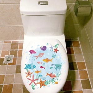 Cat Dog Toilet Seat Sticker Bathroom Wallpaper Dec... - Grandado