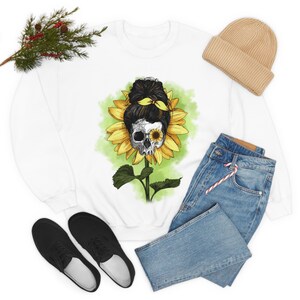 Skull Green Sunflower Heavy Blend Crewneck Sweatshirt