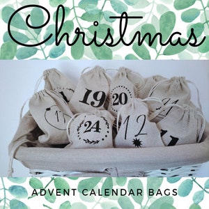 CLEARANCE***** Christmas Count Down Advent Calendar DIY Gifts & Setup • 24 Numbered Gift Bags • Reusable Cloth Bags • Eco Friendly •