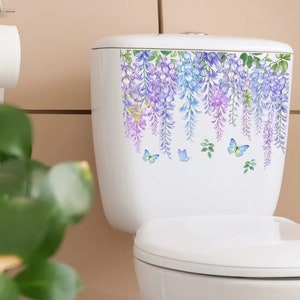 Purple Flower Butterfly Bathroom Decal Sticker - toilets, draws, cupboards, tiles.