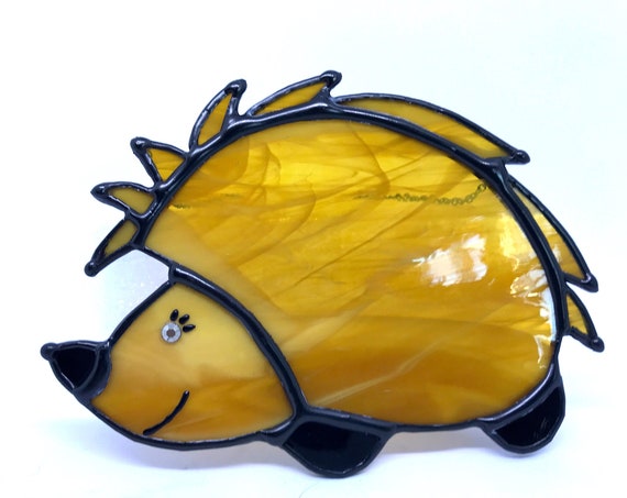 Little Quill - The Cutest Hedgehog Ever! Stained Glass Suncatcher, Wall Decoration, Unusual Country Style Ornament, Gardener Friend Gift