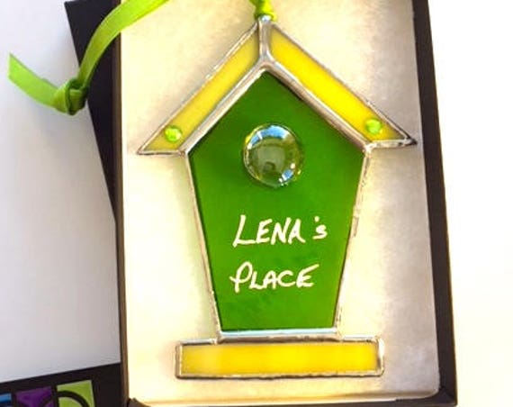 Personalised Stained Glass Birdhouse Suncatcher Wall Window Decor, Housewarming Gift, New Home, Wedding Favour, Newlyweds