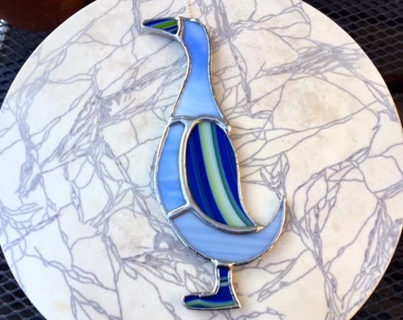 Blue Indian Runner Duck Stained Glass Suncatcher Wall Decoration, Unique Country Ornament, Home Decor Duck In Wellies