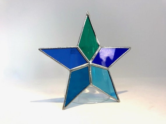 5 Point Blue Tones Stained Glass Suncatcher Wall Decoration, Birthday Ornament, Home Decor, Teacher Gift