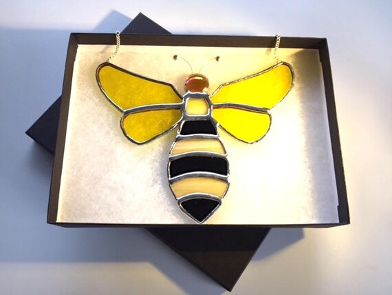 Honey Winged Bee Stained Glass Suncatcher Home Decor, Honey Lover Birthday Gift, Window Ornament