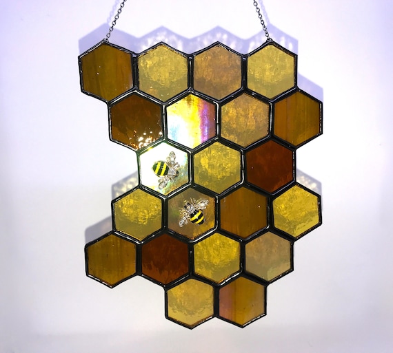 Honey, Honey, Honey! Stained Glass Honeycomb Suncatcher Home Decor, Honey Lover Birthday Gift, Window Ornament