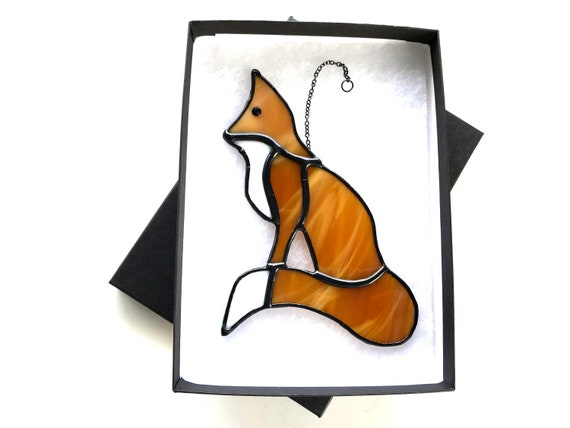 Wily Tan Fox Stained Glass Suncatcher Wall Decoration, Unusual Countryside Ornament, Hand Made Gift