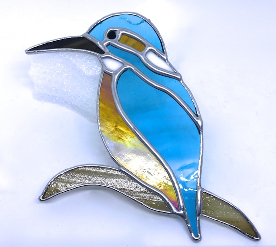 Handmade Stained Glass Kingfisher Suncatcher Wall Decor, Country Lover, Nature Gift, Angler Present