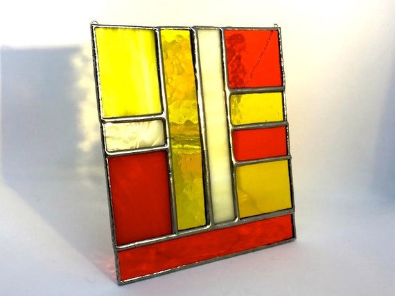 St Clements Orange and Yellow Stained Glass Panel Suncatcher Home Decor, Housewarming, Wedding Present, Modern Gift