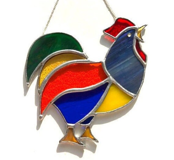 Handmade Stained Glass Rooster Cockerel Suncatcher Wall Decor Birthday Present, House Warming Gift