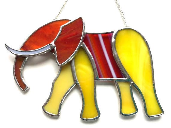 Exotic Unique Elephant Stained Glass Suncatcher, Elephant Lover Birthday Gift, Window Ornament, Wall Decoration