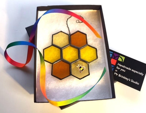 Taste the Honey Stained Glass Honeycomb Suncatcher Home Decor, Honey Lover Birthday Gift, Window Ornament