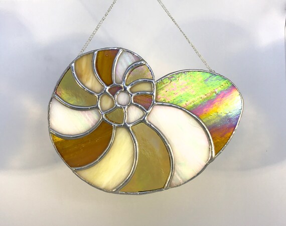 Nautilus Shell Stained Glass Suncatcher, Wall Art Home Decor, Birthday Gift, Garden Ornament