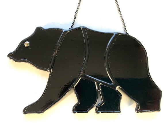Trooper - The Grizzly Bear Stained Glass Suncatcher, Window Ornament, Wall Decoration, Bear Collector Gift