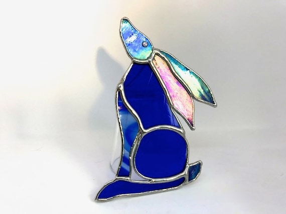 Magical Moon Gazing Hare Stained Glass Suncatcher, Wall Decoration, Unusual Country Style Ornament, Special Friend Gift