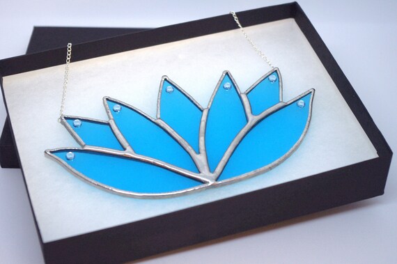 Beautiful, Calming Aquamarine Lotus Flower Handmade Stained Glass Suncatcher, Karma Gift