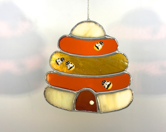 Honey Beehive Stained Glass Suncatcher Home Decor, Window Ornament, Hive Wall Decoration, Birthday Gift, Beekeeper Present