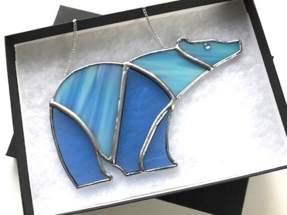 Iridescent Polar Bear Stained Glass Suncatcher, Window Ornament, Wall Decoration, Bear Collector Gift