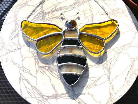 Honey Winged Bee Stained Glass Suncatcher Home Decor, Honey Lover Birthday Gift, Window Ornament