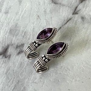 Purple Amethyst Cuff Earrings, Silver 925 earrings, Gift for Her, 3 different shapes- teardrop, oval, marquise