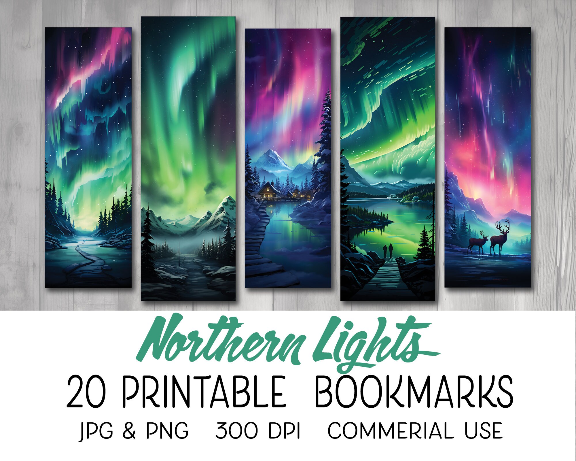 20 Northern Lights Printable Bookmarks Digital Download Etsy