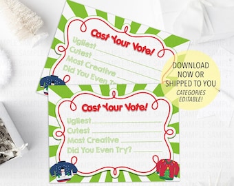 Ugly Sweater Party Printable, Ugly Sweater Voting Cards, Ugliest Sweater Vote Cards, Ugly Sweater Printable, Ugly Sweater Party Ideas
