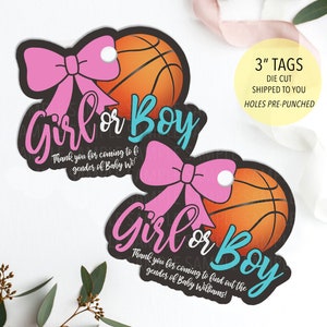 Basketball Gender Reveal Thank You Tag, Basketball Tag, Pink Bows or Free Throws Gender Reveal Decoration, Basketball Favor Tag, Printed Tag