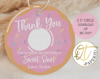 Donut Thank You Tag, Donut 1st Birthday Tag, Sweet One Party Favor Tag, Donut Birthday Favor, Circle Donut Tag, Sweet One Thank You Tag
