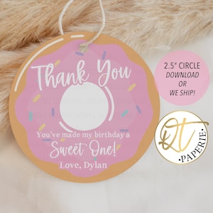 Donut Thank You Tag, Donut 1st Birthday Tag, Sweet One Party Favor Tag, Donut Birthday Favor, Circle Donut Tag, Sweet One Thank You Tag