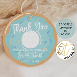 Boy Donut Thank You Tag, Donut 1st Birthday Tag, Sweet One Party Favor Tag, Donut Birthday Favor, Circle Donut Tag, Sweet One Thank You Tag
