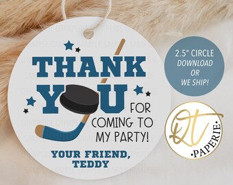 Hockey Thank You Tag, Hockey 1st Birthday Tag, Hockey Party Favor Tag, Hockey Birthday Favor, Hockey Puck, Party Supplies, Decoration