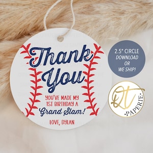 Étiquette de remerciement de baseball, étiquette de 1er anniversaire de baseball, étiquette de cadeau de fête de baseball, cadeau d'anniversaire du Grand Chelem, étiquette Little Slugger, étiquette de recrue