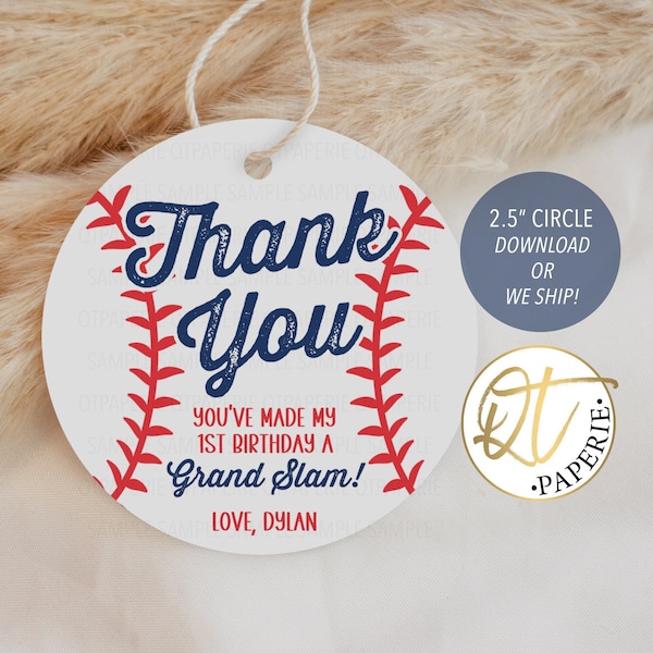 Baseball Thank You Tag, Baseball 1st Birthday Tag, Baseball Party Favor Tag, Grand Slam Birthday Favor, Little Slugger Tag, Rookie Tag