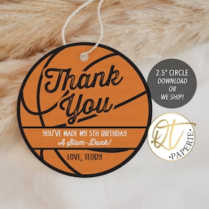 Étiquette de remerciement de basket-ball, étiquette d'anniversaire de basket-ball, cadeau de basket-ball, cadeau d'anniversaire Slam Dunk, étiquette avait une balle, forme de basket-ball