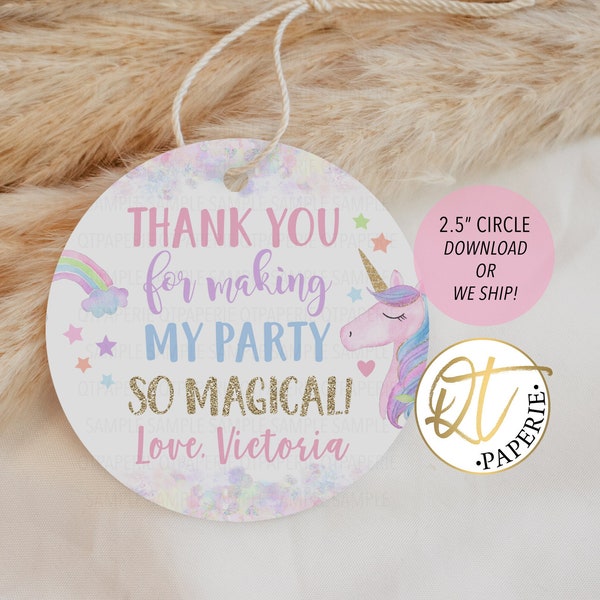 Unicorn Thank You Circle Tag, Unicorn Party Favor Tag, Unicorn Birthday Decoration, Unicorn Tag, Magical Birthday Tag, Magical Birthday