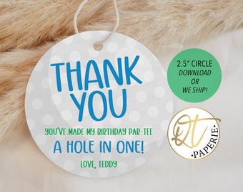 Golf Ball Thank You Tag, Golf 1st Birthday Tag, Golf Party Favor Tag, Hole in One Birthday Favor, Par-Tee Tag, Golfball Circle Tag