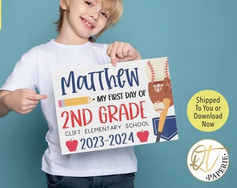 Baseball First Day of School Sign, Last Day of School Sign, Baseball Back To School Board, Boy 2nd Grade Sign, Printed Sign, Printed Poster