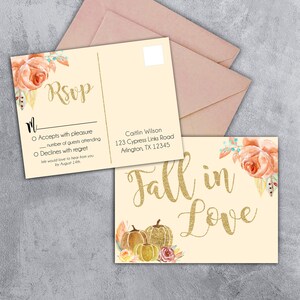 Carte postale RSVP citrouille, Citrouille imprimée Rsvp, Rsvp imprimée Fall in Love, Carte RSVP Fall in Love, Rsvp Florale citrouille, Cartes Rsvp de douche d’automne
