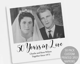 50th Anniversary Napkins, Wedding Photo Napkin, Anniversary Decoration, 50 Anniversary Party Decor, Printed Personalized Cocktail Napkin