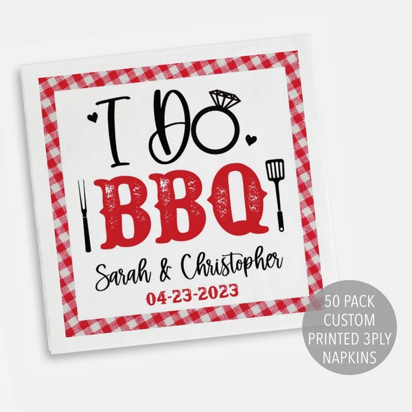 I Do BBQ Napkin, Personalized Engagement BBQ Cocktail Napkin, Red Gingham We Do Bbq Decoration, BBQ Couples Shower Decor