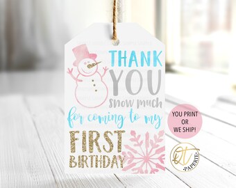 Aqua Winter Onederland 1st Birthday Tag, Girl Winter Onederland Birthday, Girl Onederland Tag, Winter Party Favor Tag, Pink Winter Favor Tag