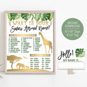 Gra Safari Animal Name, gra Safari Printable, gra Wild One Party, gra Safari Baby Shower, gra Safari Birthday, dekoracja urodzinowa Jungle